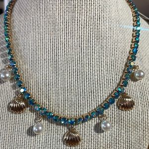 BetseyJohnson Cruise Control Blue Iridescent Blue Tennis Necklace.